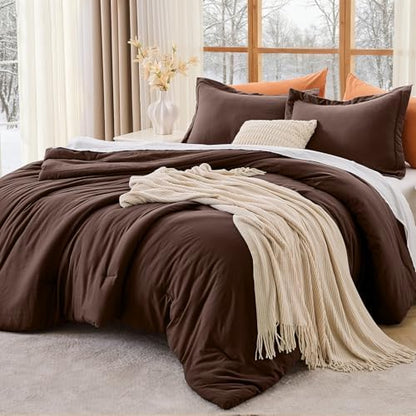 MUXHOMO Full Comforter Sets, All Season Ultra Soft Down Alternative Bedding - 3 Piece Lightweight Bed Set Includes 1 Comforter (82"x86") and 2 Pillow Shams (20"x26"), Dark Brown