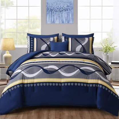 Anibedding Striped Comforter Set Full Size,8 Pieces Bed in a Bag