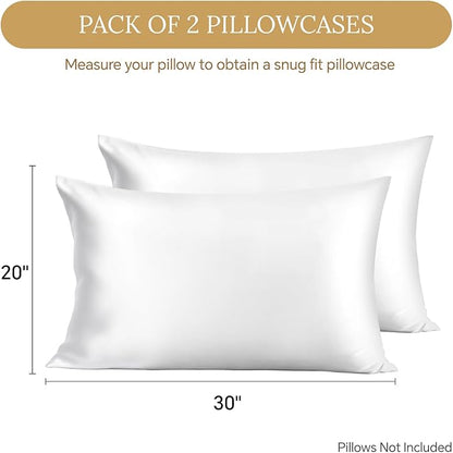 INFIIXSO Mulberry Silk Pillowcase 2 Count, Silk Pillow Cases Queen Size Set with Hidden Zipper 20x30 Inches, Ultra Smooth and Soft Cooling Pillow Cases for Hot Sleepers (White, 2 Count)