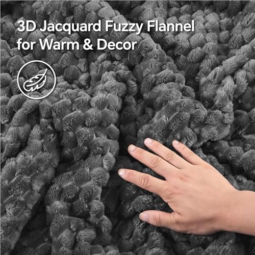 BEDELITE Fluffy King Size Comforter Set, Dark Grey Fleece Bed Set 3 Pieces