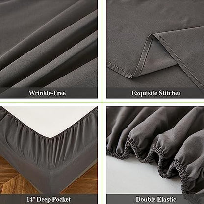 ILAVANDE Queen Sheets Set 6 Piece,Hotel Luxury Super Soft 1800 Series Microfiber Queen Bed Sheets Set-Wrinkle Free & Breathable-14 Deep Pocket Sheets for Queen Size Bed(Queen,Neutral Grey)