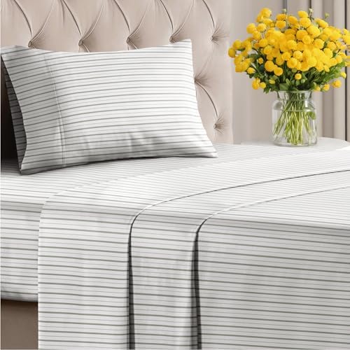 Twin 3 Piece Striped Sheet Set - Soft, Breathable & Cooling - Double Gray