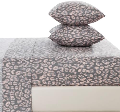 DAUAOTO Queen Size Printed Sheets Set, 100% Cotton Bedding Sets, Up to 14" Deep Mattress, Modern Pattern Bedlinen Set, Leopard Gray