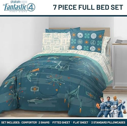 Marvel Fantastic Four Full Size Comforter Set 7 Piece Bedding, Blue
