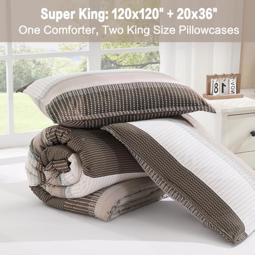 Litanika Chocolate Super King Comforter Set - 3 Pieces Stripe Bed Set