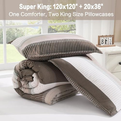 Litanika Chocolate Super King Comforter Set - 3 Pieces Stripe Bed Set