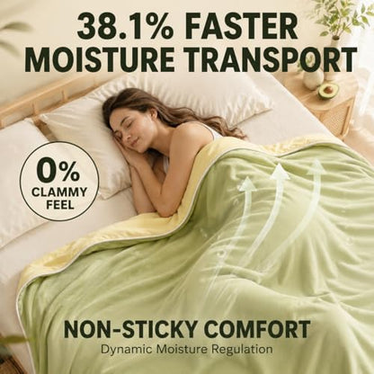 Eastsora Cooling Comforter Queen Size, Cooling Blanket for Hot Sleepers, Q-Max 0.45 Reversible Summer Comforter, Lightweight Breathable Bedding for Night Sweats (Yellow+Green)