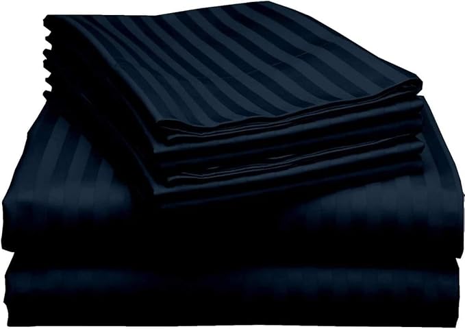 Mattress-Homes 6 Piece Queen Sheet Set, Hotel Luxury Collection, 100% Egyptian Cotton, 18 Inch Deep Pocket Fitted Sheet, Soft & Cool, Breathable Bedding with 4 Pillowcases in Navy Blue Stripe