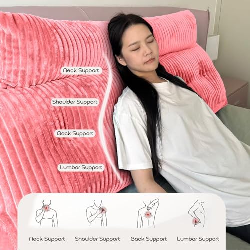 Headboard Pillow California King, Headboard Wedge Pillow with A Long Neck Roll Pillow Body Pillow, Triangle Pillow Wedge for Reading, Working, Bed Wedge Pillow for Headboard (Red, California King)