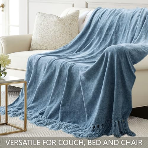 Chenille Throw Blanket for Couch 60" x 80" Twin, Dusty Blue