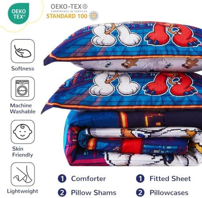Viviland Twin Bedding Set for Boys 7 Piece Bed in a Bag with Comforter, Sheets, Pillowcases Soft Microfiber Kids Comforter Set, Oeko Certified, Machine Washable, Retro Arcade Game Theme