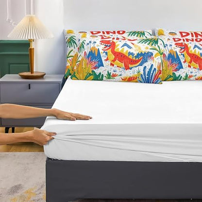 Helloosun 5PCS Dinosaur Comforter Sets Full,Cartoon Dinosaur Bedding Sets for Kids,Colourful Toddler Comforter Full