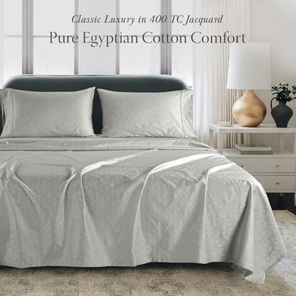 Threadmill 400TC Egyptian Cotton Queen Sheet Set, Damask, Light Grey