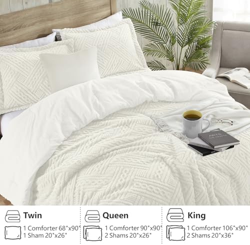 Homelike Moment Fleece Queen Comforter Set, Fluffy Bed Set 3 Piece White