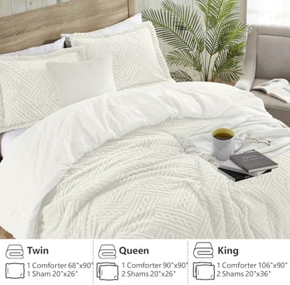 Homelike Moment Fleece Queen Comforter Set, Fluffy Bed Set 3 Piece White