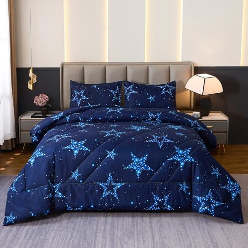 Caressma Blue Comforter Set Star Twin Size 2pcs with Pillowcases