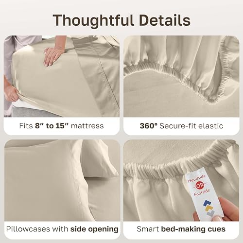California Design Den 600 Thread Count Split King Bed Sheets, 5 Pcs, Beige