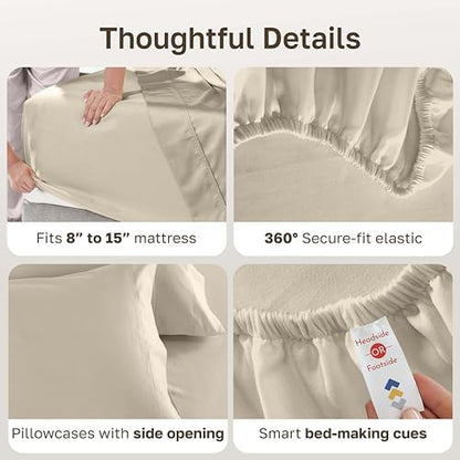 California Design Den 600 Thread Count Split King Bed Sheets, 5 Pcs, Beige