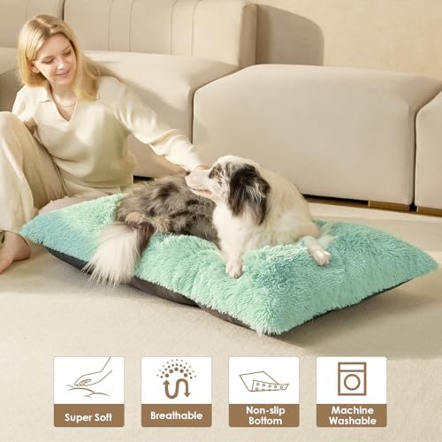 EHEYCIGA Fluffy Dog Crate Bed for Medium Dogs, Plush Crate Pad, Apple Green