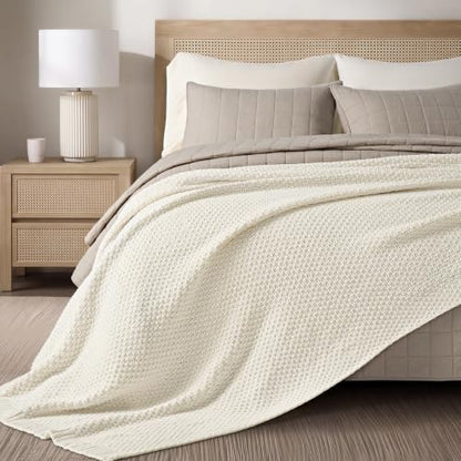 EVERGRACEHOME Chunky Chenille Knit Throw Blanket, 108x92, Ivory White