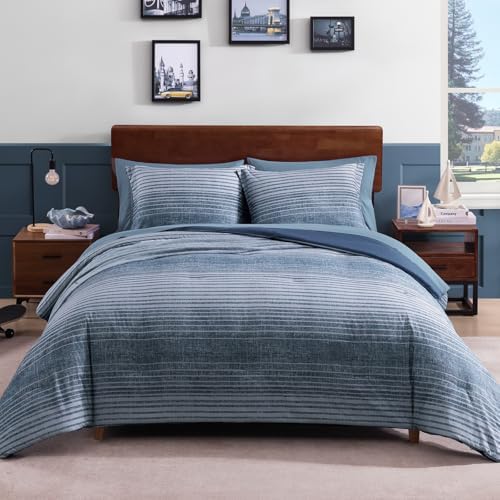 Full Size Comforter Set Striped Lake Blue Coastal 7 Pieces Bed in a Bag
