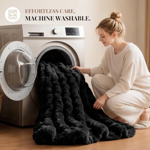 Smoofy Fluffy Faux Rabbit Fur Bubble Comforter California King - Black