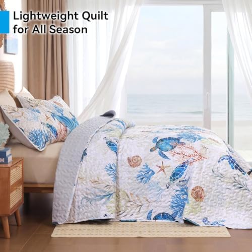 weigelia Coastal Quilt King Size, Sea Turtle Lightweight Summer Bedding
