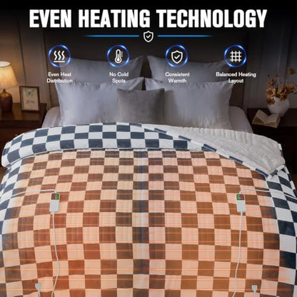 Electric Blanket Heated King Size, 90"X100" Dual Control, Navy Blue