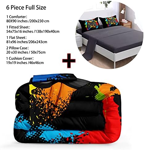 BDUCOK 6 Pieces Gamer Comforter Set for Boys Gaming Bedding Set Full Size,Video Game Controller Comforter for Boys Kids Adult 3D Gamepad Microfiber Bedding Sets 6 Pieces Bed in A Bag Sets30019,Full
