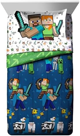 Jay Franco Minecraft Full Comforter Set - 7 Piece Bedding Includes Sheet Set & Pillow Covers - Super Soft Kids Bedding Creeper & Zombie