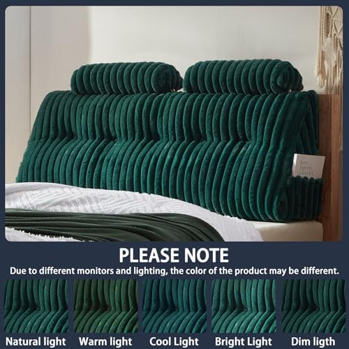 Rycwola Faux Fur Headboard Pillow with 2 Pack Neck Roll Pillow Large Headboard Pillow Soft and Supportive with Removable Cover (Green, Full)