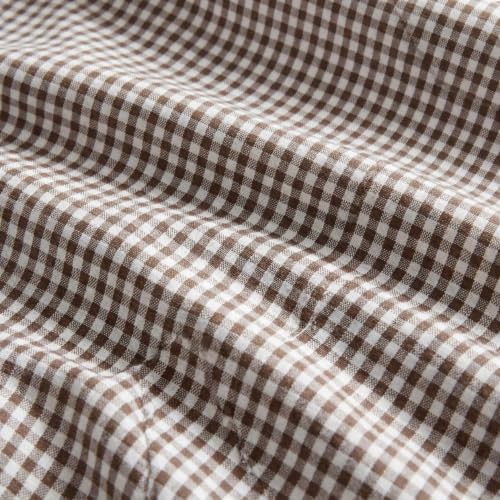 Martha Stewart - Twin Sheet Set with Fitted Sheet & Pillowcase, Cotton Percale Bedding with a Smooth Feel, Deep Pocket, Gingham Brown