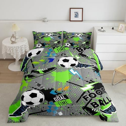 Erosebridal Boys Soccer Twin Comforter Set for Kids Boys Girls,Lightning Football Bedding Set,Sports Lover Duvet Insert Lightweight,Sports Game Quilt Bedroom Decor