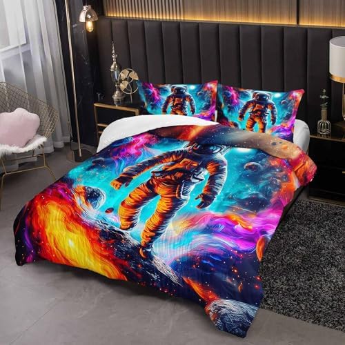 Astronaut Comforter Twin Size,Astronaut Kids Comforter Set,3Pcs Bedding Set Printed Comforter with 2 Pillowcases,Down Alternative,Soft and Lightweight,for All Seasons