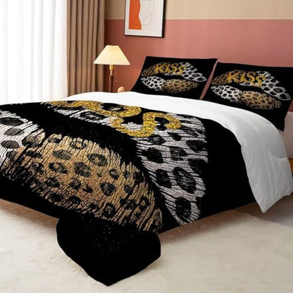 Leopard Lip Bedding King Black Cheetah Comforter for Women