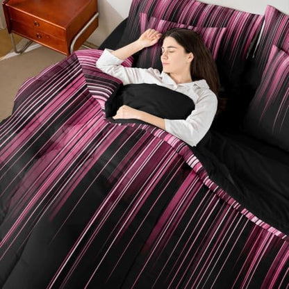 Feelyou Neon Pink Comforter Set with Sheets 7 Piece Full Size