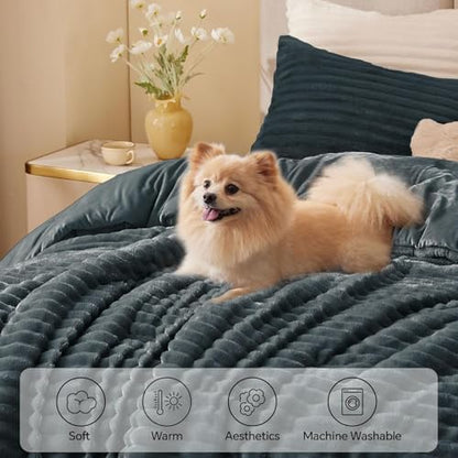 BEDELITE Fleece Full Comforter Set, Fluffy Bed Set, Dark Grey