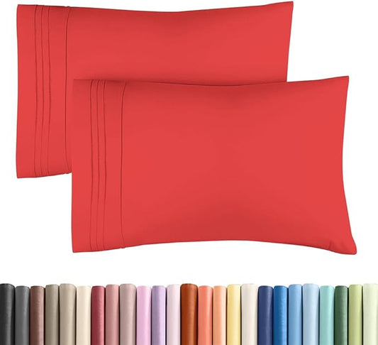 Standard Pillow Cases Set of 2 - Ultra-Soft Hotel Quality Pillowcase Covers - Comfy & Wrinkle Free - Stain and Fade Resistant - Machine Washable Pillow Protectors - 2 Piece Set - Standard Red