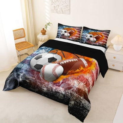 Erosebridal Sports Balls Comforter Set for Kids Boys Girls