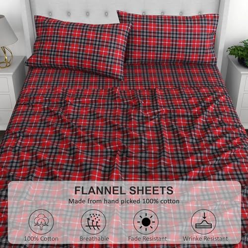 RUVANTI Flannel Sheets Split King Size, Red Plaid