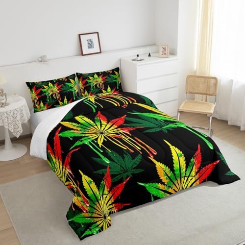 Feelyou Marijuana Weed Leaf Comforter Set Toddler Size for Men Adults