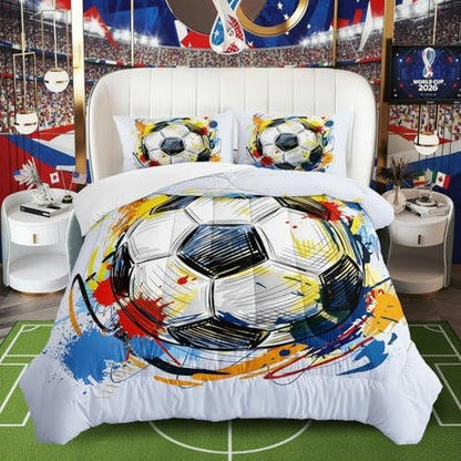 BSNTHO Soccer Comforter Set Queen Size Boys Sports Bedding