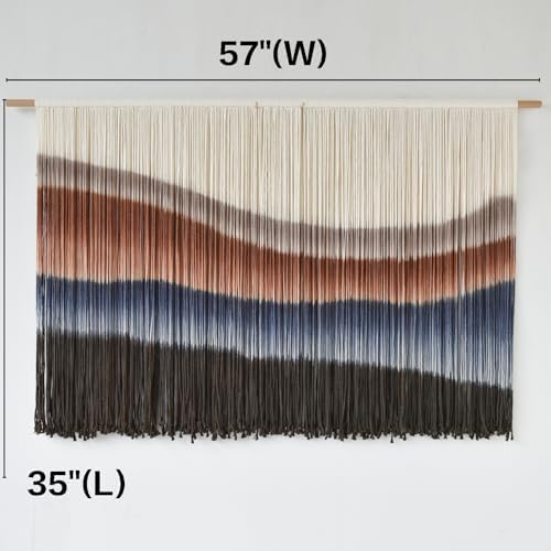 Macrame Wall Hanging Tie-Dye Bule Boho Wall Decor Yarn Fiber Art 57"W*35"L
