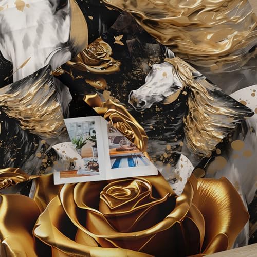 White Horse Style Comforter Set Queen Size，Gold Rose Floral Bedding Sets Queen，Butterfly Quilt Pattern，Western Bedroom Decor
