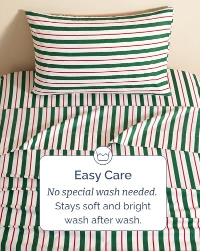 Christmas Sheet Set, Cabana Stripe, Holiday Xmas Bedding Set - Twin XL Size