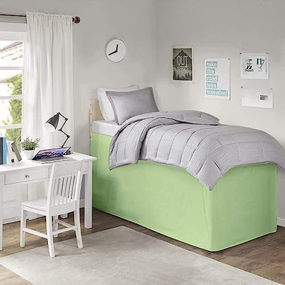 Pleated College Dorm Bed Skirt Luxury Microfiber, Twin XL (39x80) with Split Corners, 21" Long Drop, Hotel-Quality 1800 Ultra-Soft Dust Ruffle, Sage