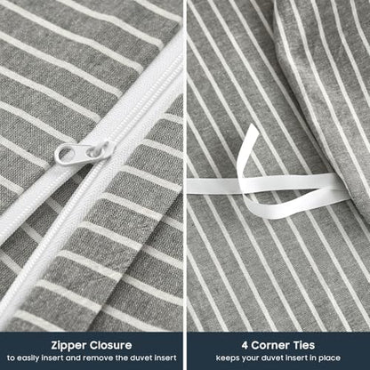 Wake In Cloud Striped Cotton Duvet Cover Set, Grey, Twin/Twin XL