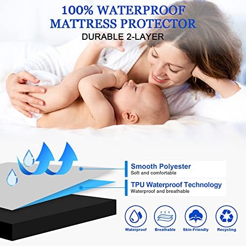 Sufdari King Size Mattress Protector,Waterproof Mattress Cover,18" Deep Pocket Mattress Protector,Dust Proof Bed Protector for Dogs/Cats/Pets/Kids-Black,King