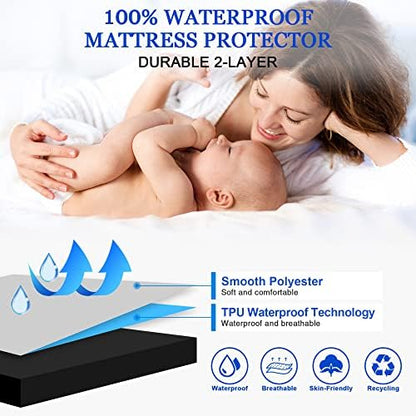 Sufdari Waterproof Mattress Protector, Mattress Cover Twin Size for Bed,18" Deep Pocket Fitted Sheet Style Mattress Protector with Elastic Rubber Band-Black,Twin