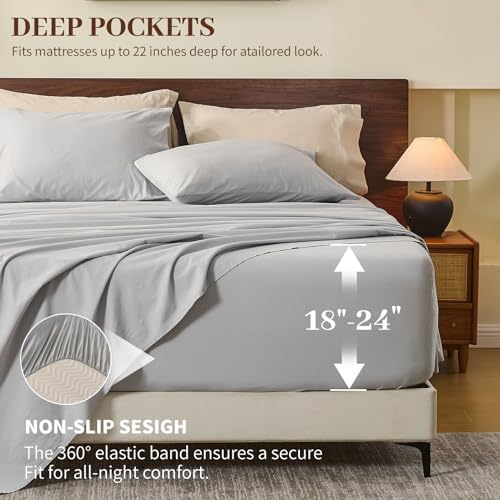 MEISHANG 100% French Linen Sheets California King,6 Pcs,18-24" Deep Pocket